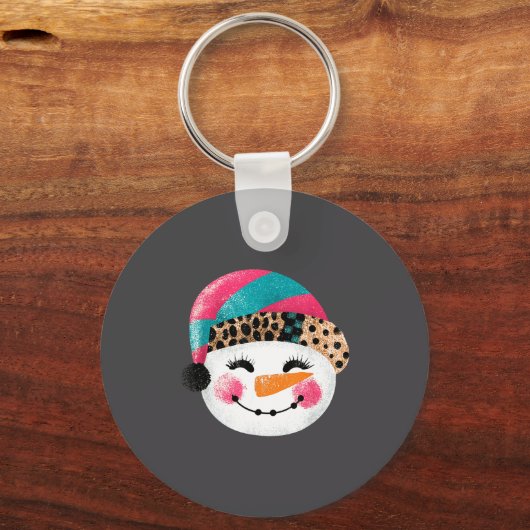 Porte-clés Snowman With Santa Hat And Leopard Pattern  (Recto)