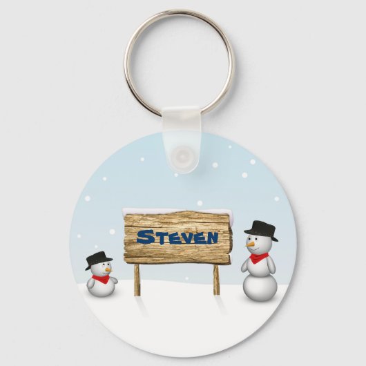 Porte-clés Snowmen mignon avec plaque de nom personnalisée (Recto)