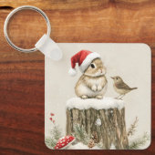 Porte-clés Snowy Forest Winter Woodland Christmas Bunny Bird (Recto)