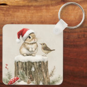 Porte-clés Snowy Forest Winter Woodland Christmas Bunny Bird (Verso)
