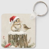 Porte-clés Snowy Forest Winter Woodland Christmas Bunny Bird (Dos)