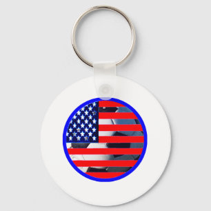 Porte-clés Soccer Ball & USA Drapeau2 Le MUSÉE Zazzle Blue-C