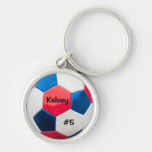 Porte-clés Soccer Rouge Blanc et Bleu Clé Cercle
