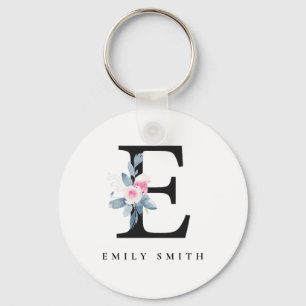 PORTE-CLÉS SOFT BLUSH BLUE FLORAL ALPHABETS NAME LETTER E
