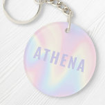 Porte-clés Soft pastel nom arc-en-ciel tendance moderne minim<br><div class="desc">Porte - clé tendance avec un motif pastel en arc-en-ciel arrière - plan et votre nom en violet clair.</div>