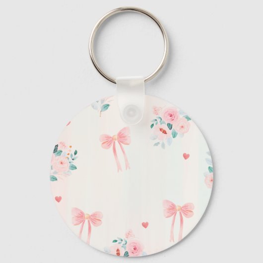 Porte-clés Soft Pink Floral & Bow Pattern – Cute Romantic (Recto)