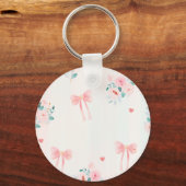 Porte-clés Soft Pink Floral & Bow Pattern – Cute Romantic (Recto)