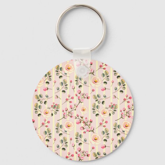 Porte-clés Soft Pink Floral Stripe Pattern (Recto)