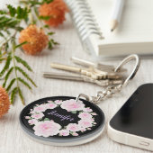 Porte-clés Soft Pink Roses Wreath Name Round Acrylic Keychain (Devant droit)