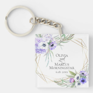 Porte-clés Soirée de mariage Cadeau Violet Anemone Bouquet fl