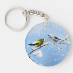 Porte-clés Soirée Grosbeak Peinture - Cute Original Chien Art