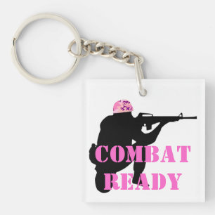 Porte-clés Soldat de femme avec le casque rose de camouflage