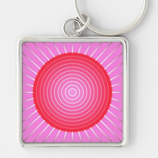 Porte-clés Soleil Abstrait en corail, rose et argent (Devant)