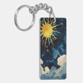 Porte-clés Soleil céleste moderne, étoiles et nuages bleus (Devant gauche)