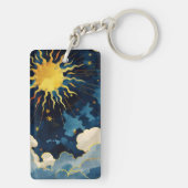 Porte-clés Soleil céleste moderne, étoiles et nuages bleus (Dos)