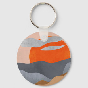Porte-clés Soleil peint, nuages et eau