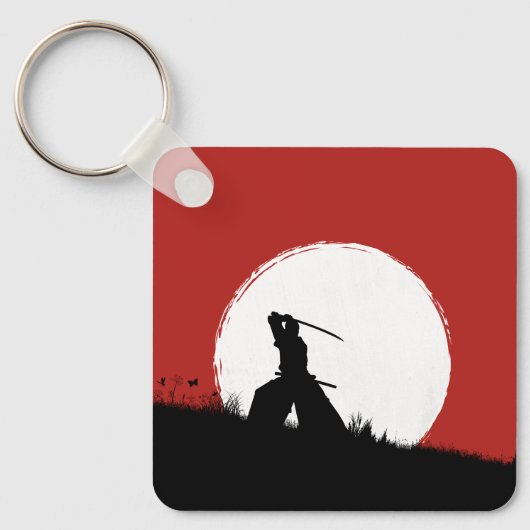 Porte-clés Soleil Rouge Silhouette de Samouraï (Recto)