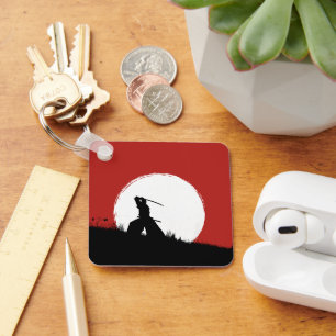 Porte-clés Soleil Rouge Silhouette de Samouraï