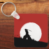 Porte-clés Soleil Rouge Silhouette de Samouraï (Recto)
