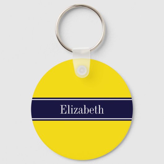 Porte-clés Solid Yellow, Navy Blue Ribbon Monogram (Recto)