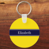 Porte-clés Solid Yellow, Navy Blue Ribbon Monogram (Recto)