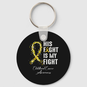 Porte-clés Son combat est mon combat Ruban d'or Cancer infant