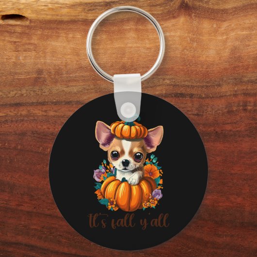 Porte-clés Son Fall Y'all mignon Citrouille à fleurs Chihuahu (Recto)