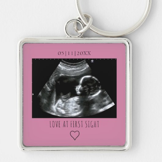 Porte-clés Sonogramme Photo Cadeau bébé Ultrasound rose (Devant)