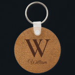 Porte-clés Sophisticated Brown Textured Leather Monogram<br><div class="desc">A beautiful Faux Leather Background Monogrammed Initial & name. It can be a perfect gift for Christmas,  Wedding Favors,  Birthdays,  Anniversaries,  Mothers' or Father's day as well as perfect employees or clients.</div>