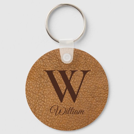 Porte-clés Sophisticated Brown Textured Leather Monogram  (Recto)