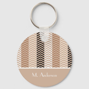 Porte-clés Sophistiqué Brown Chevron Stripes Avec Nom