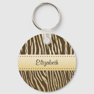 Porte-clés Sophistiqué Brown et or Tigre imprimé avec nom