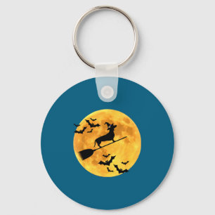 Porte-clés Sorcier Chien Teckel Halloween Lune Balai Sorcier
