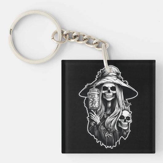 Porte-clés Sorcière avec lanterne Halloween (Devant)