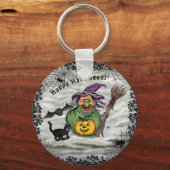 Porte-clés Sorcière, Chat, Chauve-souris et Citrouille, Bonne (Recto)