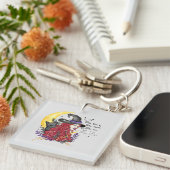 Porte-clés Sorcière, chat noir et lune de croissant (Devant Droit)