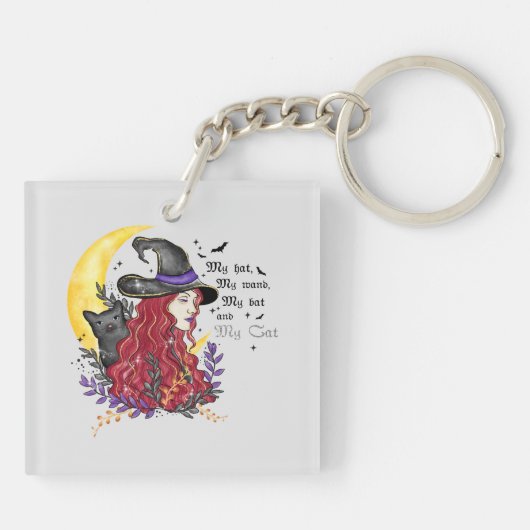 Porte-clés Sorcière, chat noir et lune de croissant (Dos)