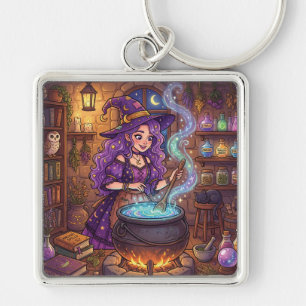 Porte-clés Sorcière de dessin animé faisant une potion d'amou