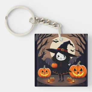 Porte-clés Sorcière d'Halloween avec citrouilles