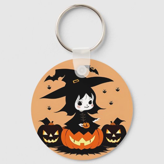 Porte-clés Sorcière d'Halloween avec citrouilles (Recto)