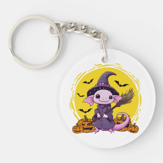Porte-clés Sorcière d'Halloween Axolotl Mignon (Devant)