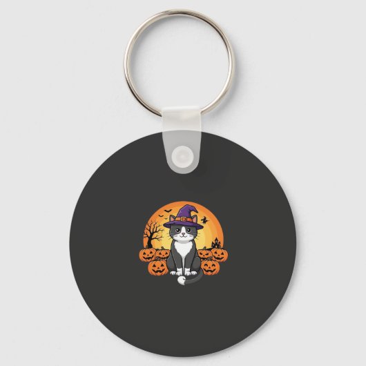 Porte-clés Sorcière d'Halloween Chat Citrouille Lune Concepti (Recto)
