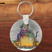 Porte-clés Sorcière et chat, Joyeux Halloween ! (Recto)