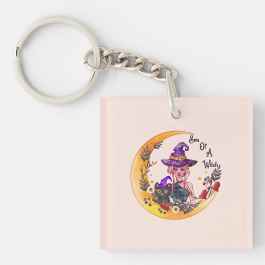 Porte-clés Sorcière et chat noir (Devant)