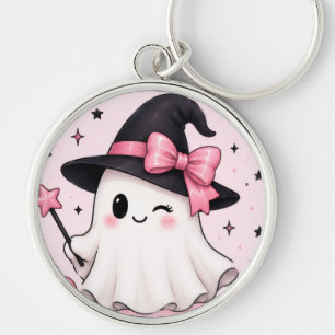 Porte-clés Sorcière fantôme coquette Halloween avec un nœud r