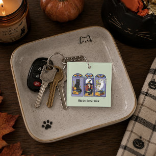 Porte-clés Sorcière gothique chat noir hibou Halloween Art no