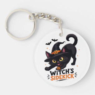 Porte-clés Sorcière Mignonne et son Chat Noir Compagnon Hallo