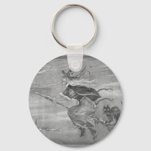 Porte-clés Sorcière monochrome sur le balai