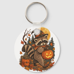 Porte-clés Sorcière Raton Laveur Vintage Halloween Citrouille