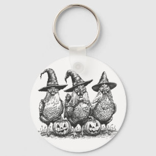 Porte-clés Sorcières de poulet drôles Funny Halloween Vintage